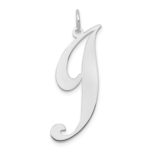 14k White Gold Ella Collection LG Fancy Script Initial J Pendant
